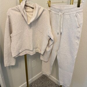 lululemon athletica Light Oatmeal Cropped Hoodie & Ankle Jogger Set - size 4